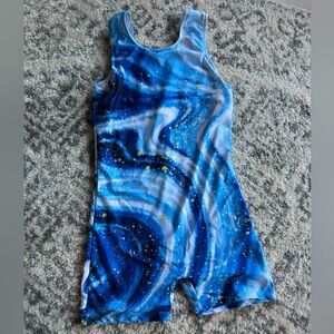 Blue and White Swirl Patterned Leotard